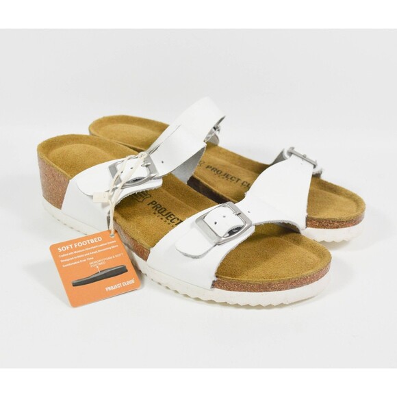 NWT Project Cloud Memory Foam Leather Wedge Double Buckle White Sandals Sz 8 - Picture 2 of 5
